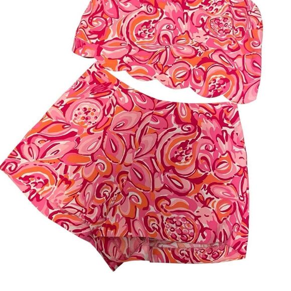 Lilly Pulitzer Ivy Crop Top & Short Set Mango Salsa Pink Orange Rare Size 0 - Picture 4 of 7